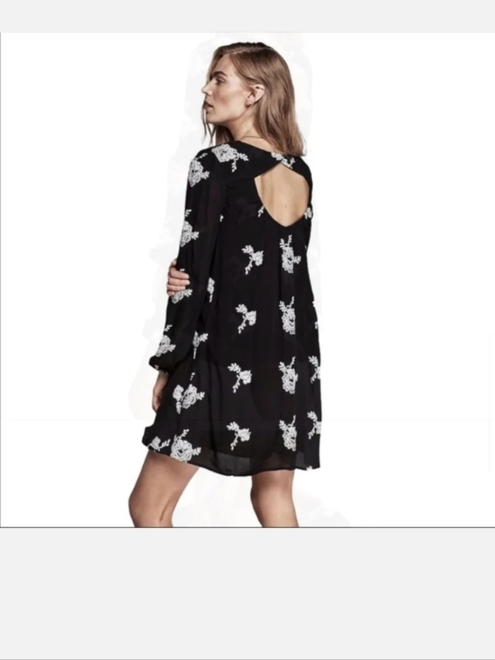 Free People,Black Floral Embroidered Shift Dress, Size S